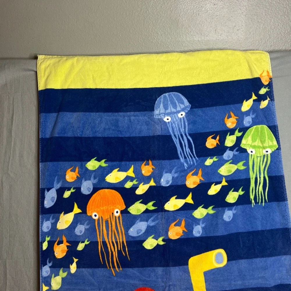 Pottery‎ Barn Kids Beach Towel Submarine Sea Life Personalized Name CHANCE 61x31
